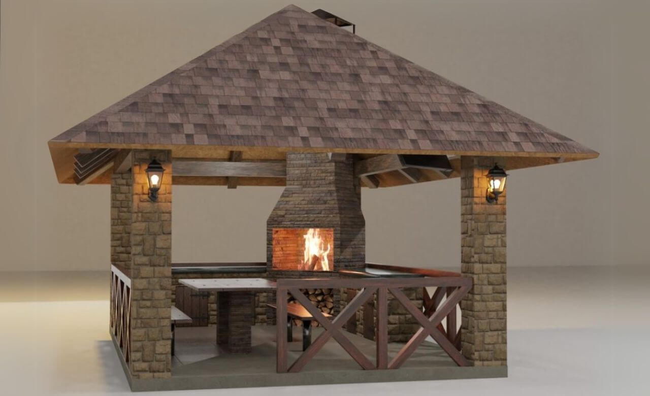 Fireplace idea for Backyard Gazebo Decorating